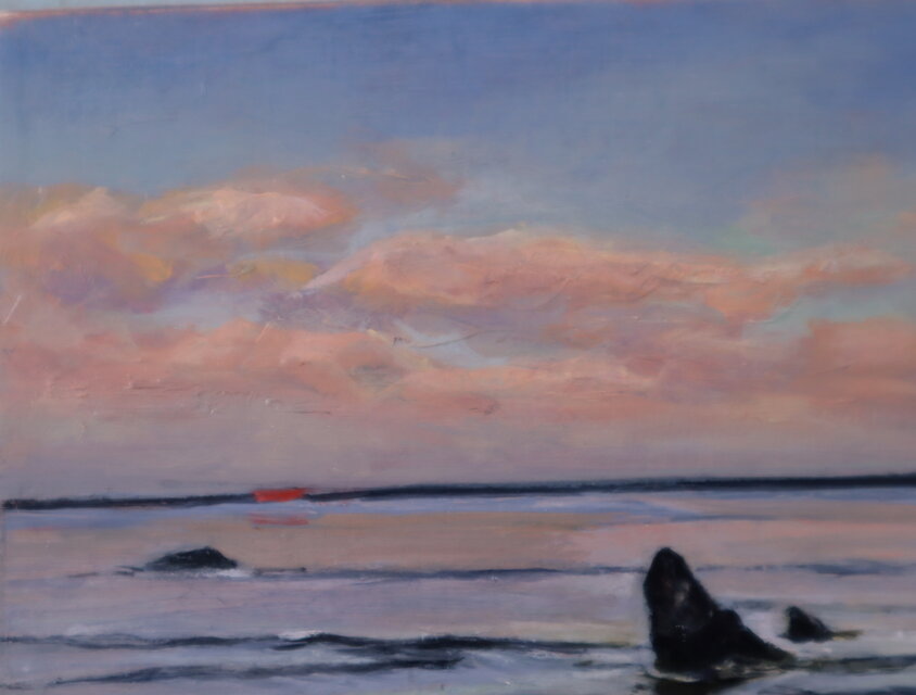 油絵「黒津崎海岸の夕暮れ」 | iichi 日々の暮らしを心地よくする