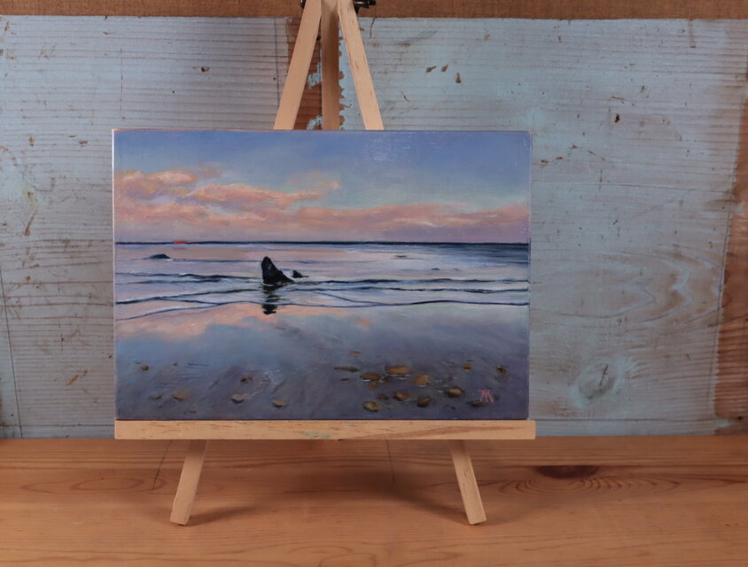 油絵「黒津崎海岸の夕暮れ」 | iichi 日々の暮らしを心地よくする