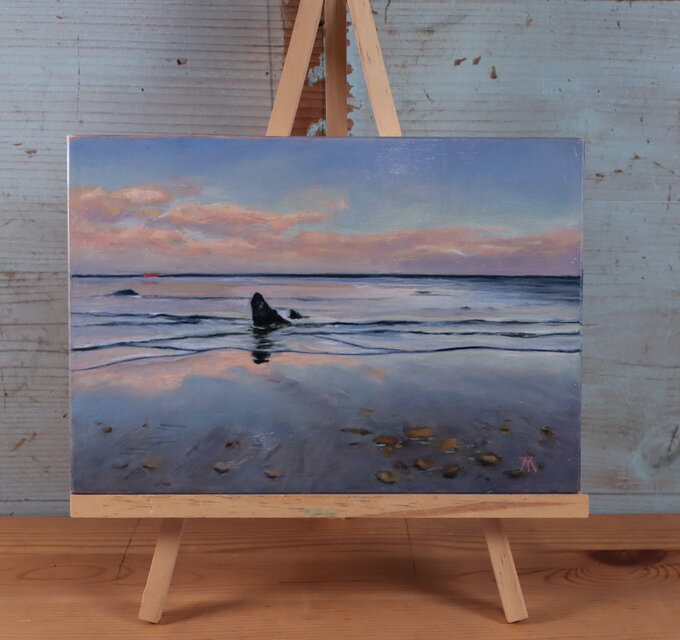 油絵「黒津崎海岸の夕暮れ」