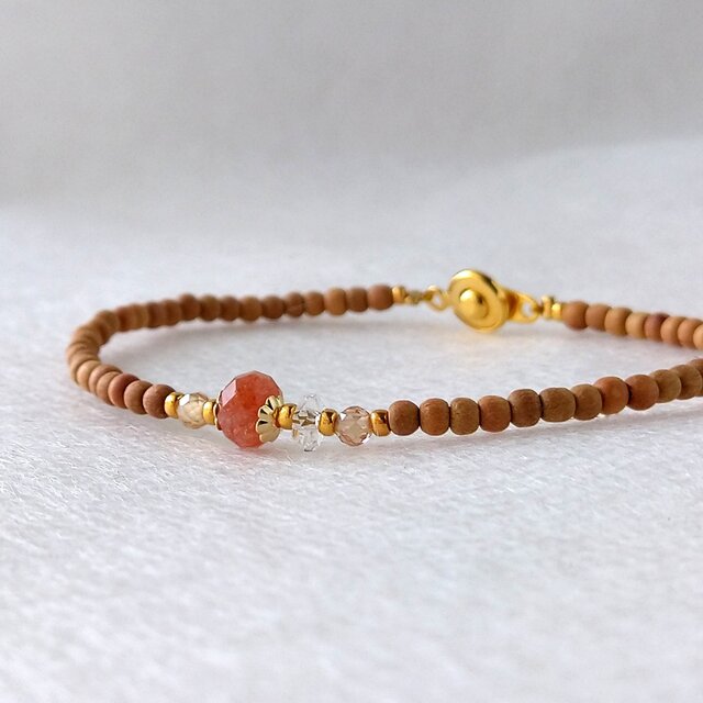 白檀ブレスレット　サンストーン＆キュービックジルコニア