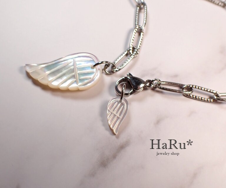 希少✨K18WG 天然石カーネリアン＆羽シェルネックレス 金アレ対応 守護