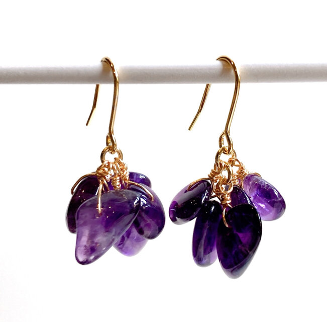 天然石アメジストのボリュームデザインピアス/イヤリング