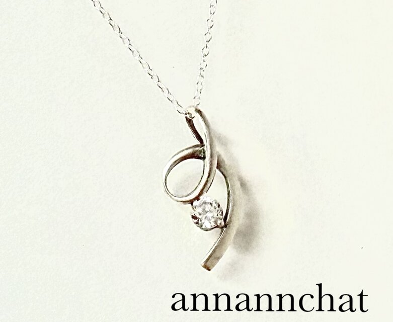 【ビンテージ　ヨーロッパ製　スターリングシルバー　spiral　ラインストーン　ネックレス】シルバー925