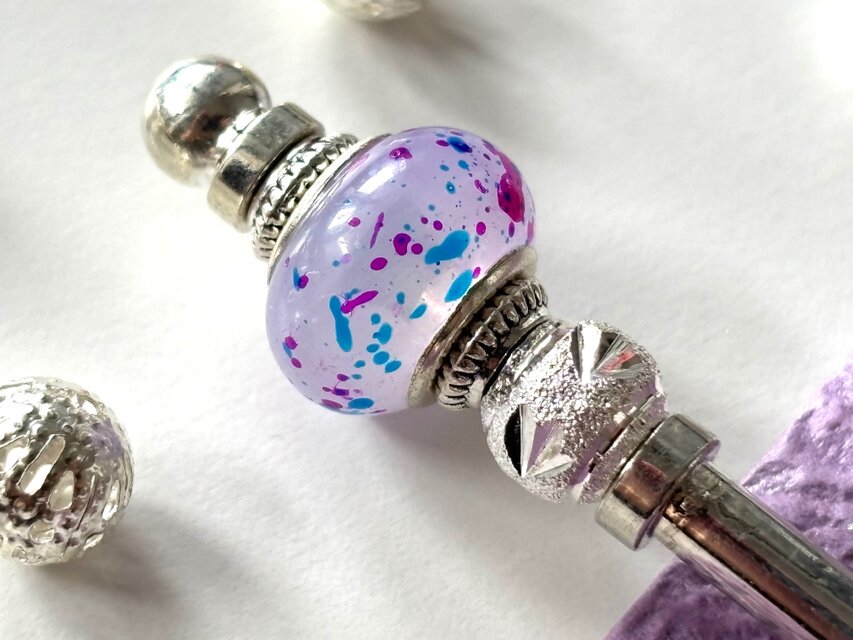 かんざし　夏祭りのヨーヨーの様なドットビーズ　青＆紫　一本挿し　一本簪　涼しげ　夏　水風船　紫陽花　シルバー