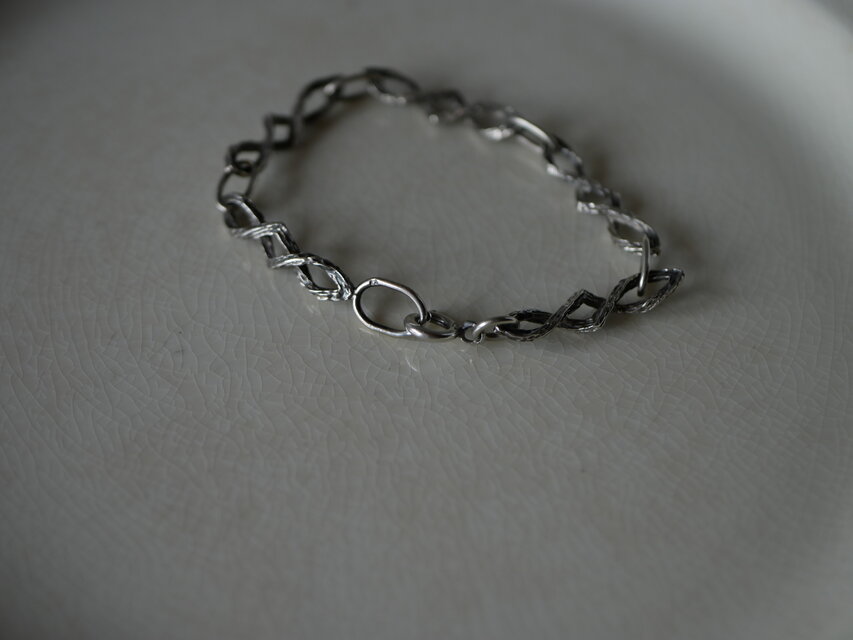 vintage silver925 クロスチェーンブレスレット ジルコニア シルバー