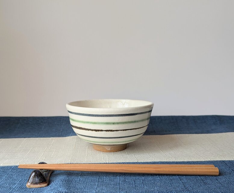3色ラインの飯茶碗　【手仕事　民藝　和　陶器　窯元】