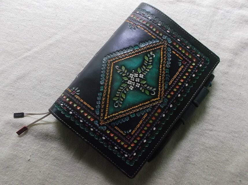 ほぼ日手帳仕様　B6サイズレザー手帳カバー　刻印＆拭き染め