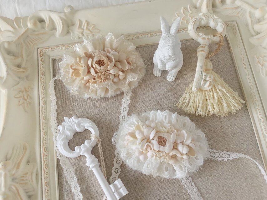 ドール用レースと染め花のスモールヘッドドレス(MLフリー・小バラ