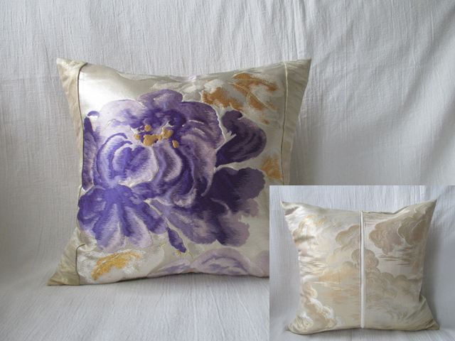 u132　裏地付　帯 クッションカバー　座布団カバー　ファスナー　40x40cm　おしゃれ