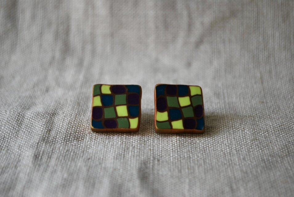 四角モザイクピアス　blue green