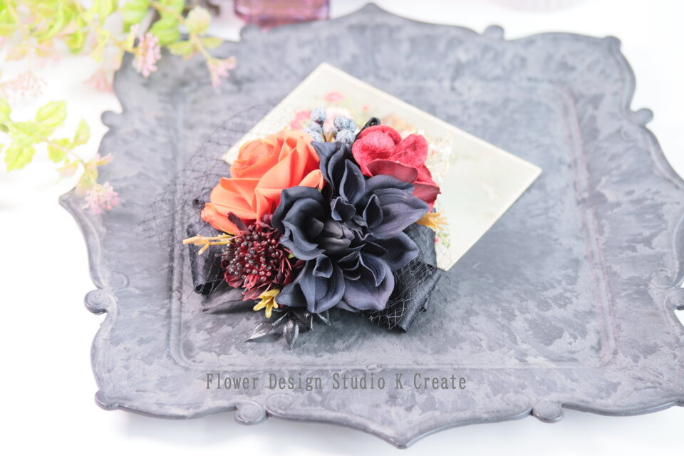 フラメンコ・フローレス・発表会に♡朱赤の薔薇と黒いダリアのヘア