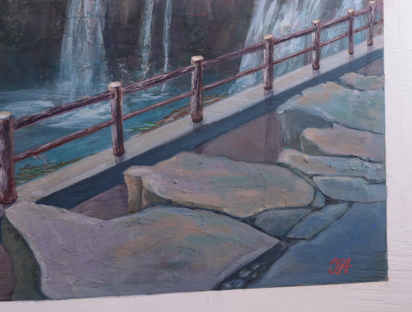 滝と森林のアクリル画　アート　ハンドメイド 滝と森林のアクリル画 アート ハンドメイド 滝と森林のアクリル画