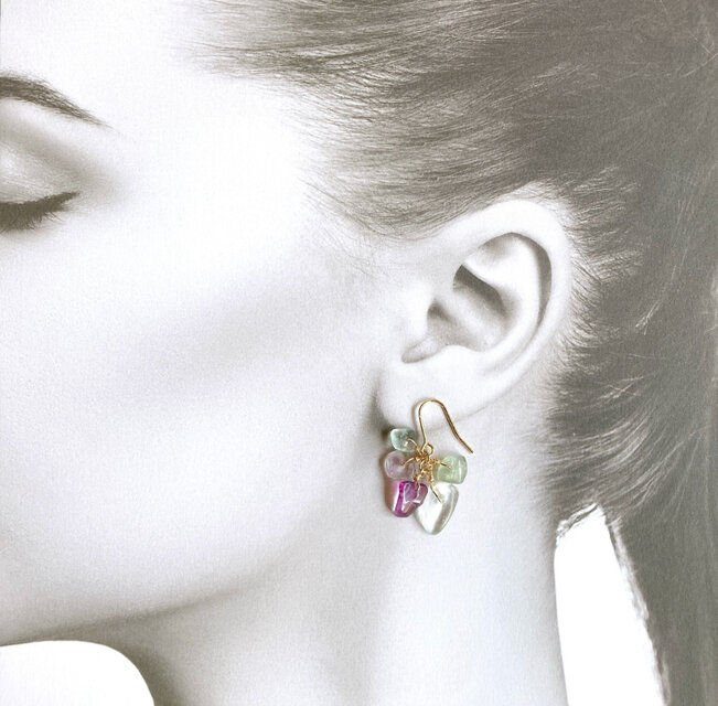 天然石フローライトのボリュームデザインピアス/イヤリング | iichi