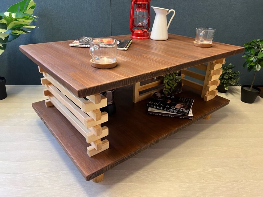 【送料無料】 ローテーブル 和風 木組格子形 90cm パイン ウォルナット 送料無料】 ローテーブル 和風 木組格子形 90cm パイン ウォルナット