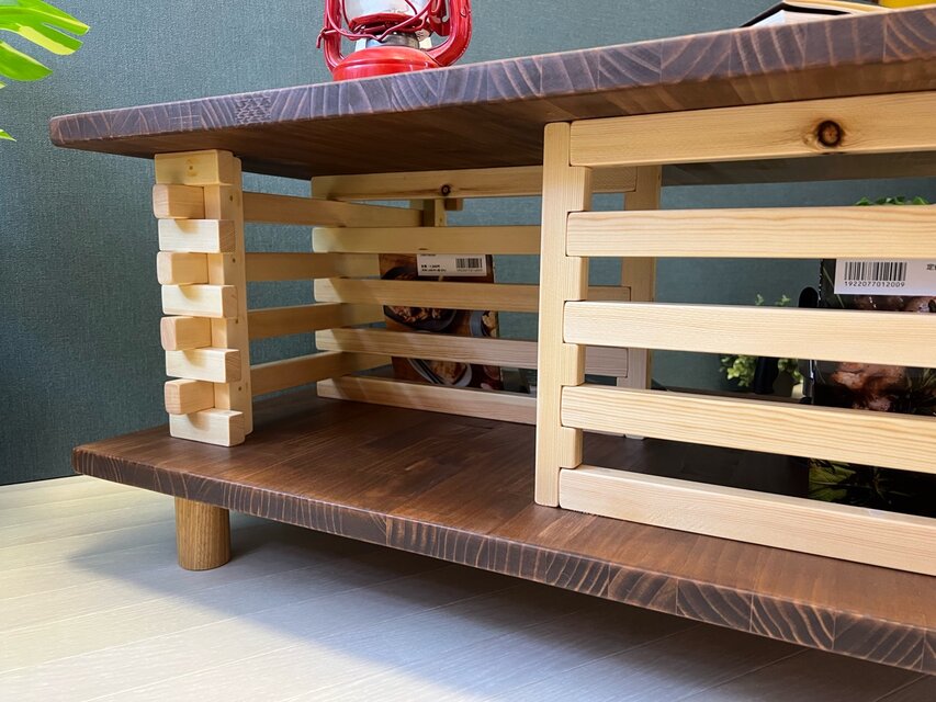 送料無料】 ローテーブル 和風 木組格子形 90cm 60cm パイン