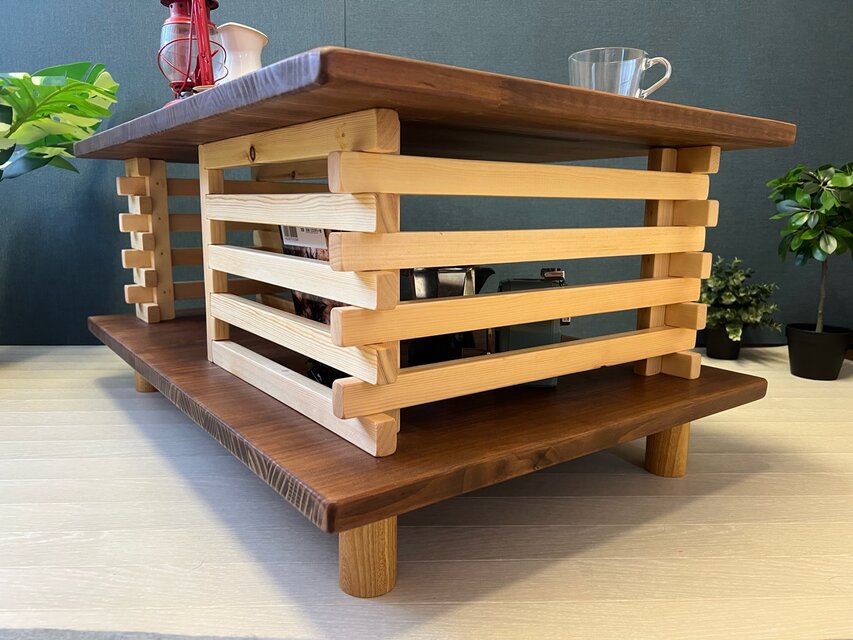 送料無料】 ローテーブル 和風 木組格子形 90cm パイン ウォルナット