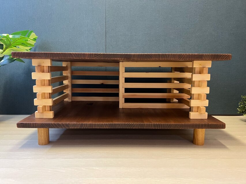 送料無料】 ローテーブル 和風 木組格子形 90cm 60cm パイン