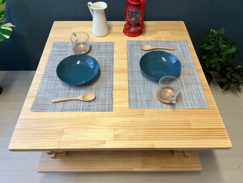 送料無料】 ローテーブル 和風 木組格子形 80cm角 パイン