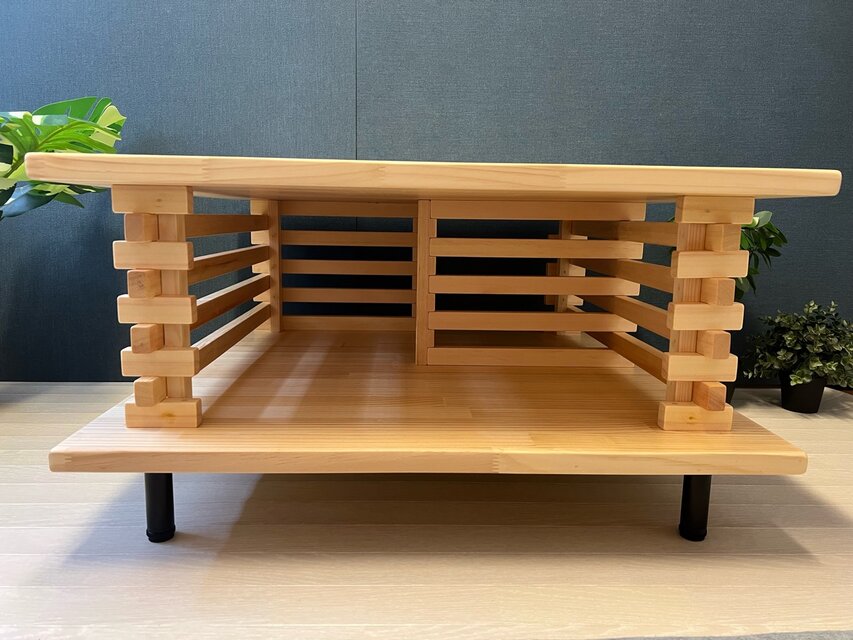 送料無料】 ローテーブル 和風 木組格子形 80cm角 パイン