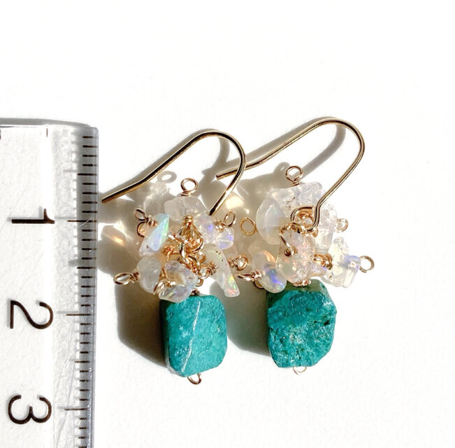 14kgf 天然石　クリソコラ　淡水パール　オパール　ピアス　イヤリング 14kgf 天然石 クリソコラ 淡水パール オパール ピアス イヤリング