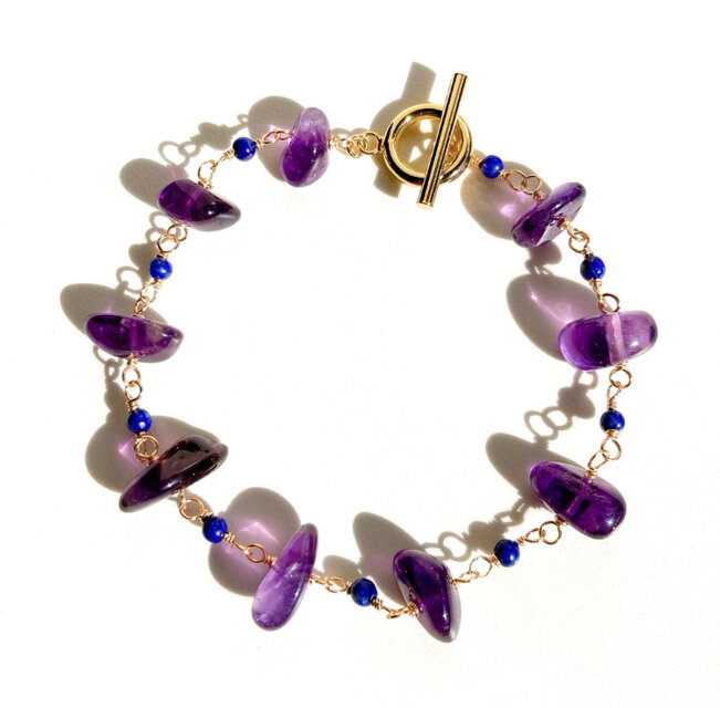天然石アメジストとラピスラズリのマンテルブレスレット