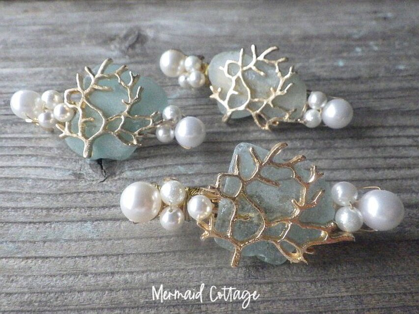 Seaglass and Coral reef 人魚の髪飾り☆バレッタ