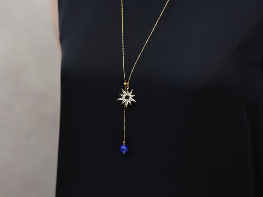 簡単つけはずし【14kgf・Y字 ロングネックレス】大人のお星様