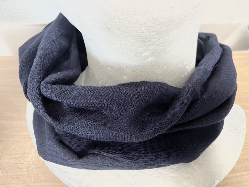 ネイビー&ネイビー綿100リネン麻100%国内手作りネックウォーマー新品