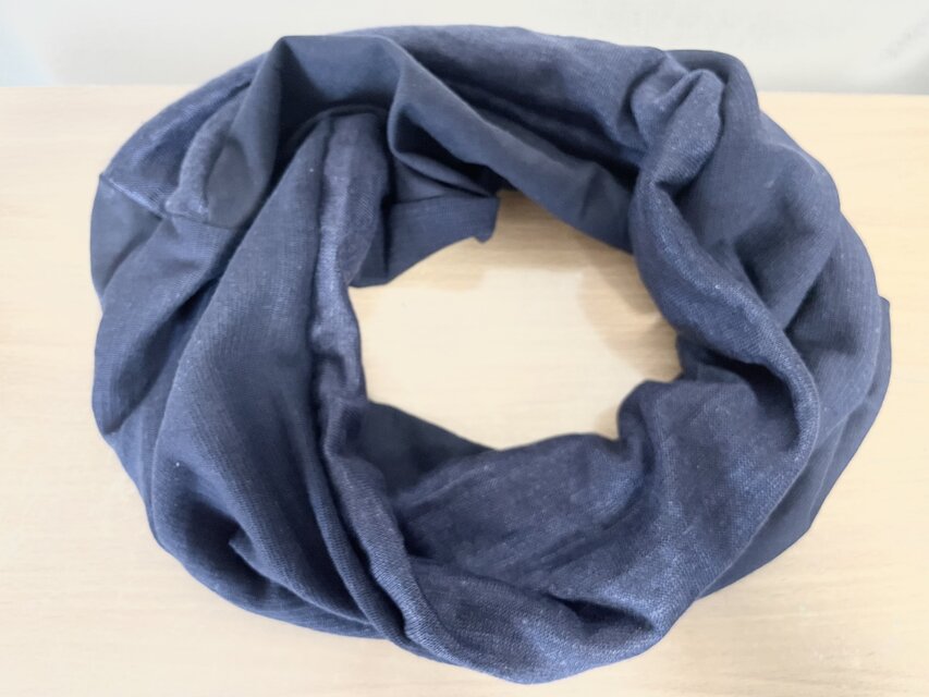 ネイビー&ネイビー綿100リネン麻100%国内手作りネックウォーマー新品  