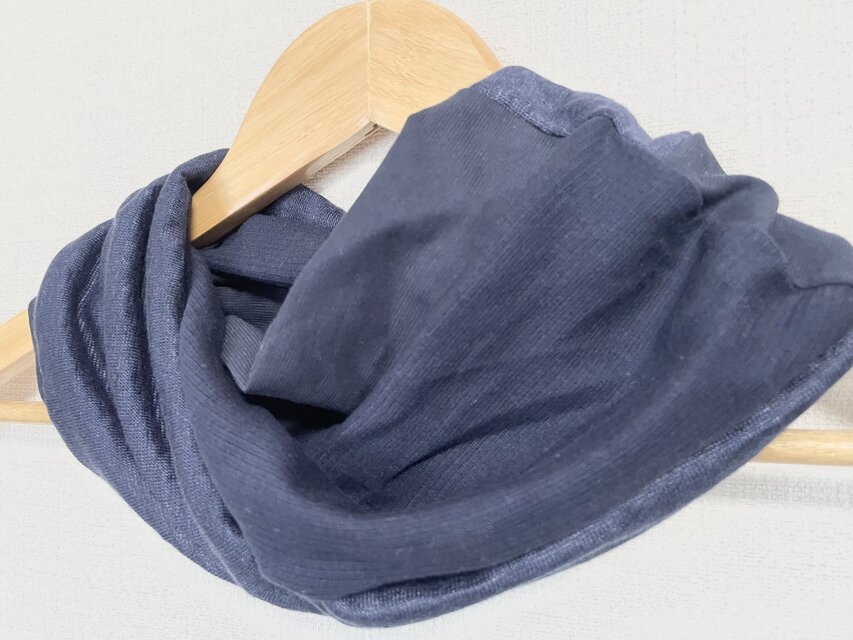 ネイビー&ネイビー綿100リネン麻100%国内手作りネックウォーマー新品