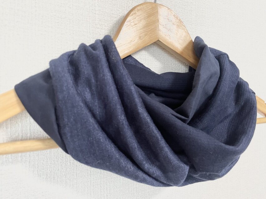 ネイビー&ネイビー綿100リネン麻100%国内手作りネックウォーマー新品