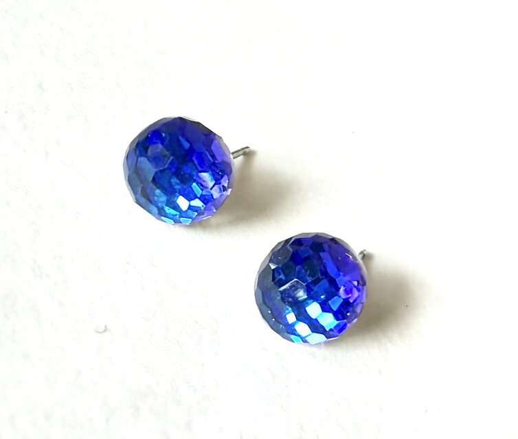 スワロフスキー disco ミラーボール 8mm ピアス】青 バミューダ