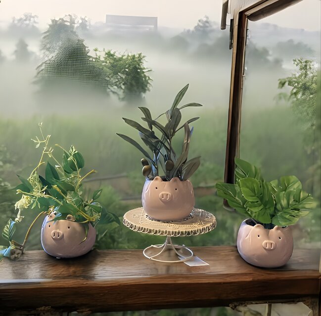 光触媒 人工観葉植物 ウォールグリーン フェイクグリーン 豚陶器