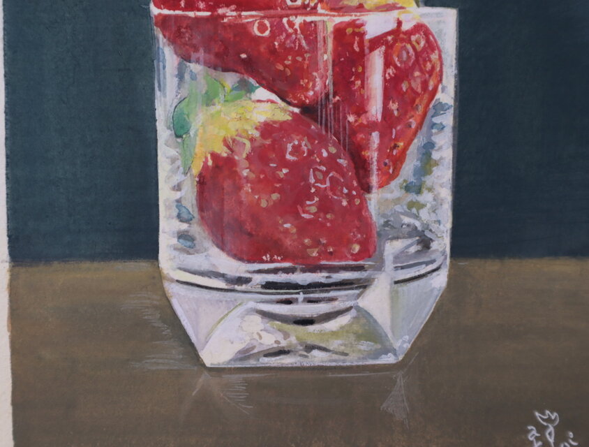 アクリル「グラスの中の3つの苺」 | iichi 日々の暮らしを心地よく