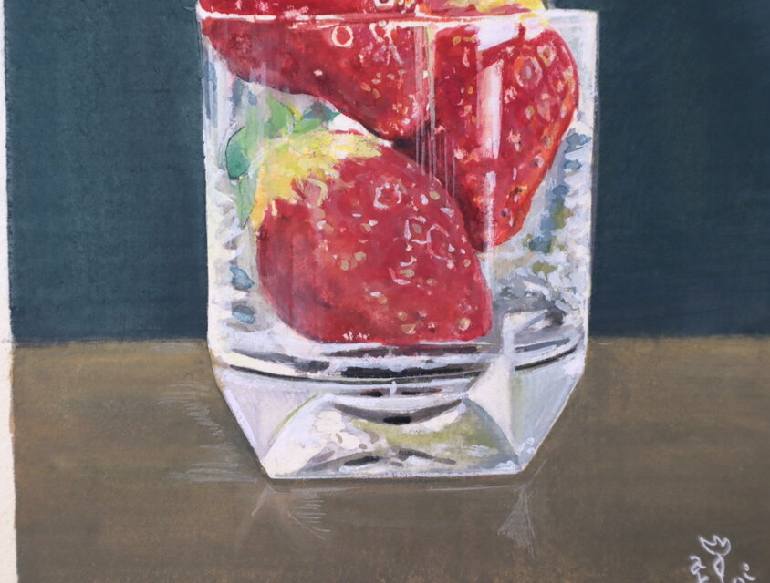 アクリル「グラスの中の3つの苺」 | iichi 日々の暮らしを心地よく