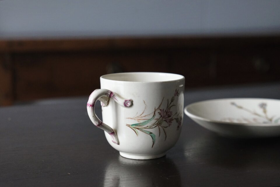 フランスアンティーク リュネヴィル窯 カップ & ソーサー ディネット 小鳥と花 フランスアンティーク リュネヴィル窯 カップ & ソーサー ディネット