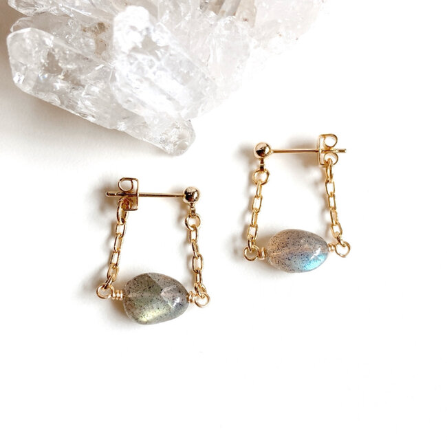 天然石ラブラドライトのチェーンフープピアス