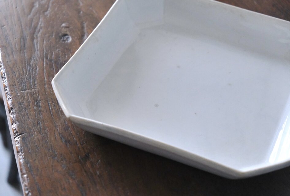 Gien ジアン 白 角皿 大皿 隅切 24.5cm フランス アンティーク 0502222