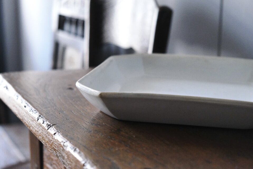 【美品】GIEN ジアン 長方形 皿 白 ホワイト Gien ジアン 白 角皿 大皿 隅切 24.5cm フランス アンティーク 0502222