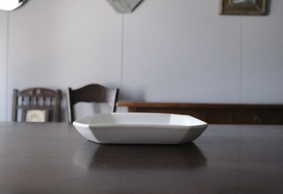 Gien ジアン 白 角皿 大皿 隅切 24.5cm フランス アンティーク 0502222