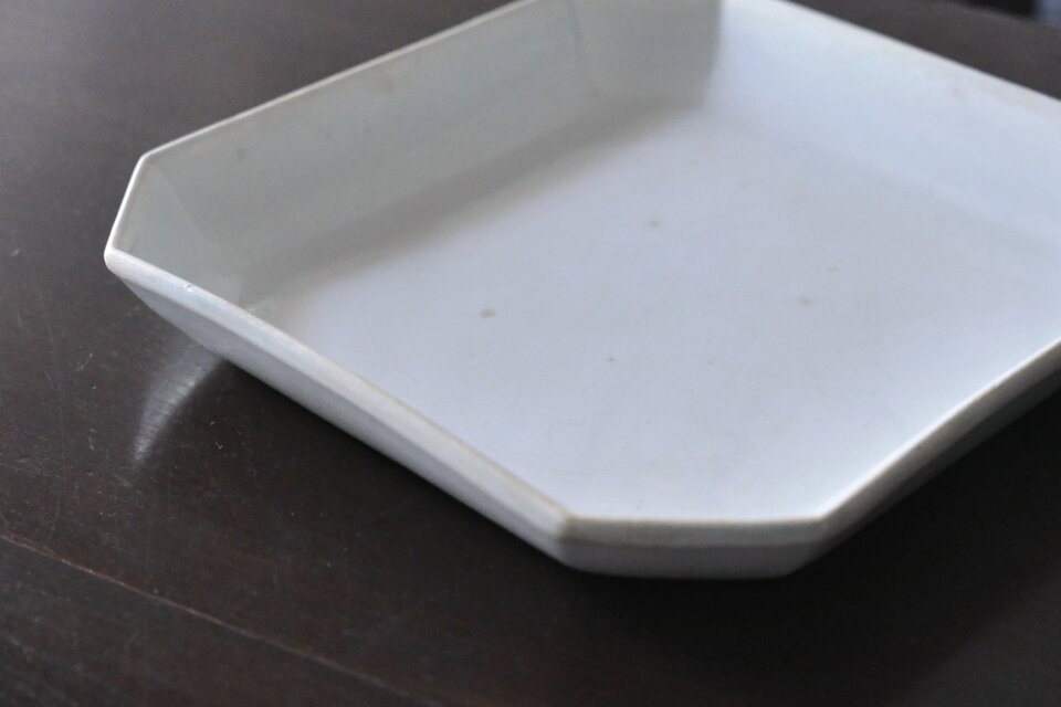 【美品】GIEN ジアン 長方形 皿 白 ホワイト Gien ジアン 白 角皿 大皿 隅切 24.5cm フランス アンティーク 0502222