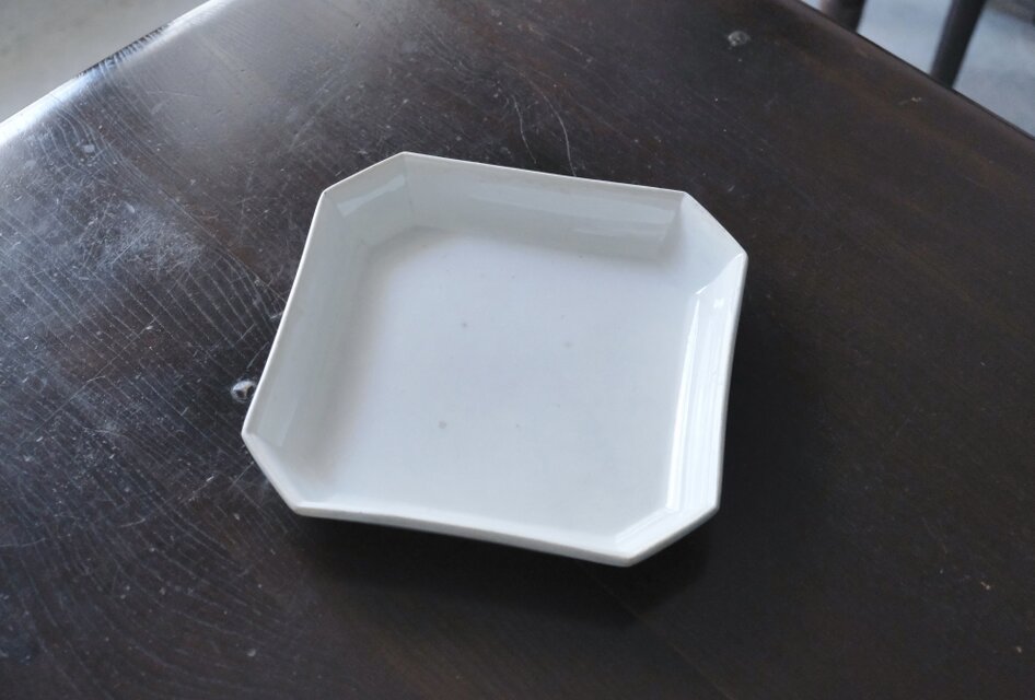 Gien ジアン 白 角皿 大皿 隅切 24.5cm フランス アンティーク 0502222
