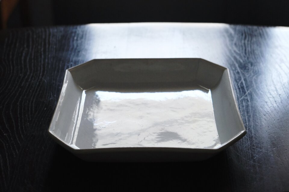 Gien ジアン 白 角皿 大皿 隅切 24.5cm フランス アンティーク 0502222