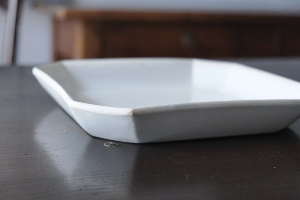Gien ジアン 白 角皿 大皿 隅切 24.5cm フランス アンティーク 0502222