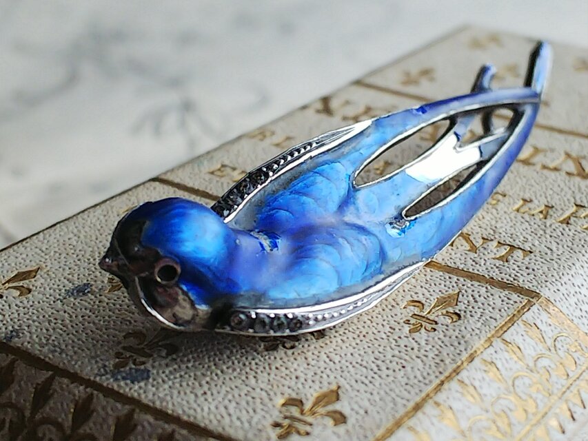 フランスアンティーク Blueエナメル／ペースト／ツバメの