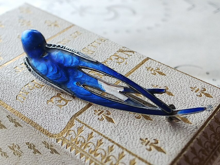 アンティークツバメのブローチ 二羽のツバメのブローチ＆ペンダント - Antiques Violetta