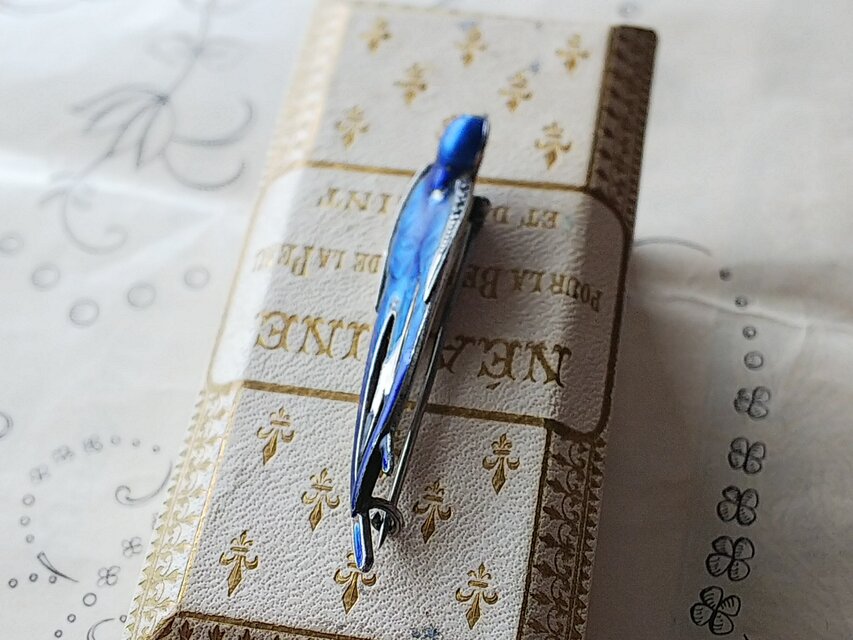 フランスアンティーク Blueエナメル／ペースト／ツバメの