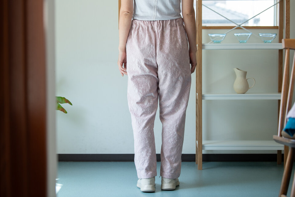 ジャガード織り 両サイドポケット付きギャザーパンツ【Organic Cotton