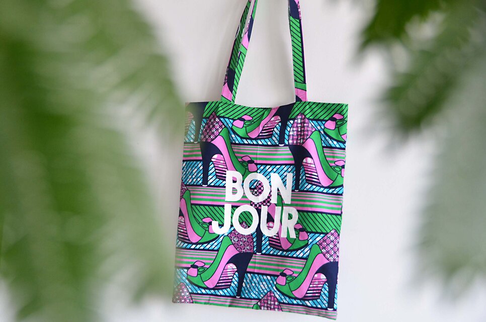 アフリカンバティック トートバッグ 『BON JOUR』 ハイヒール柄