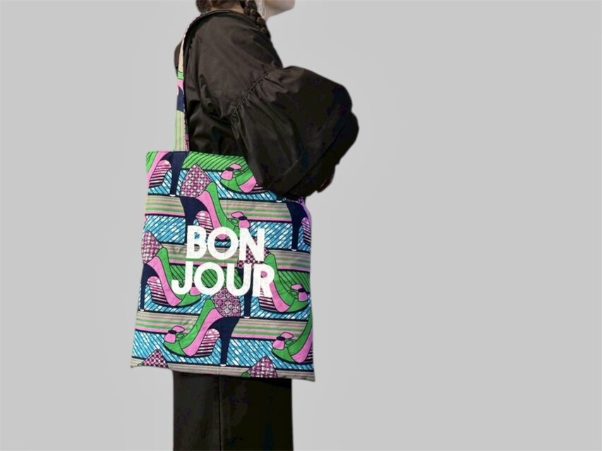 アフリカンバティック トートバッグ 『BON JOUR』 ハイヒール柄